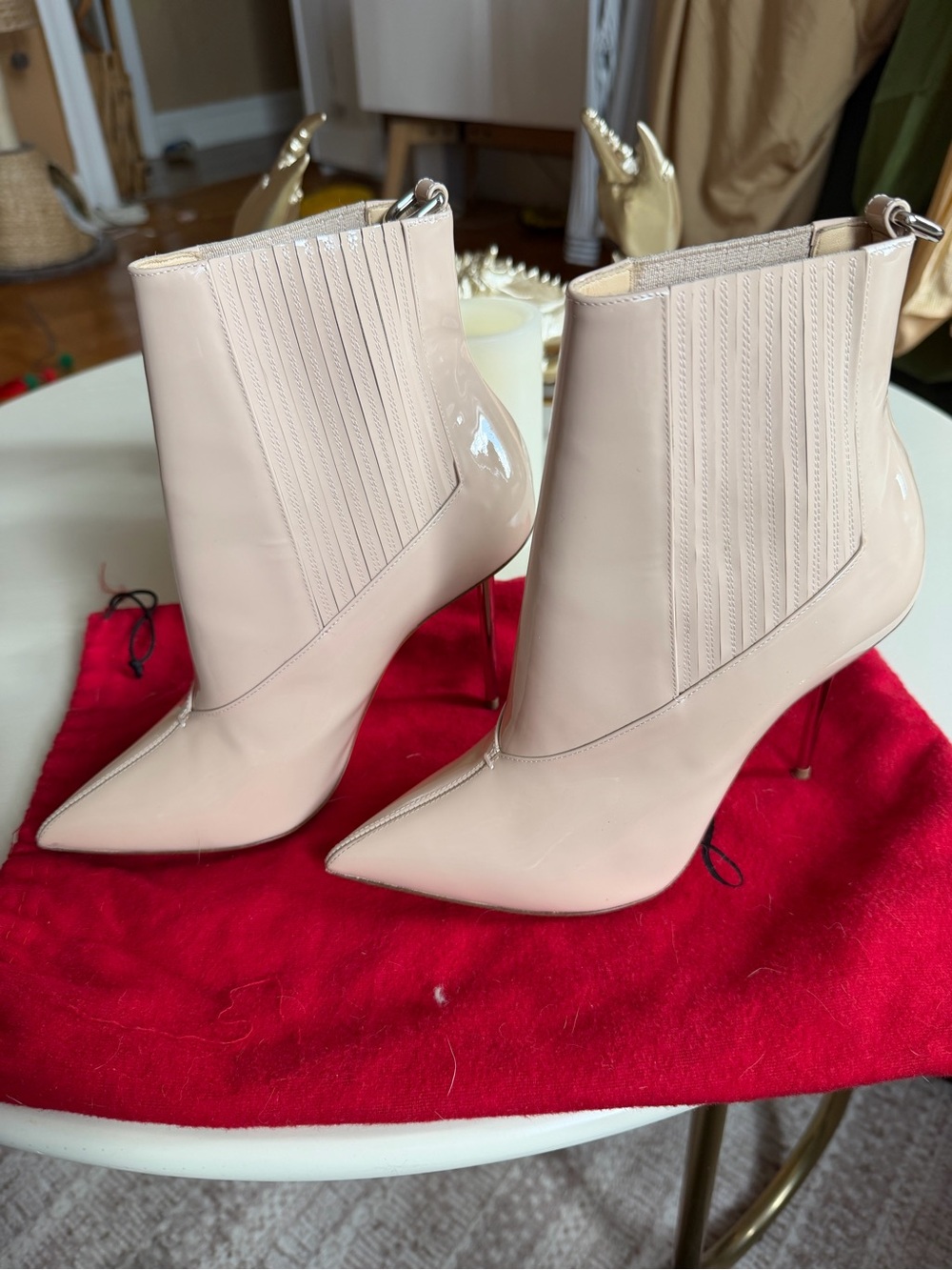 Christian Louboutin Blush Patent Pointed-Toe Stiletto Ankle Boots